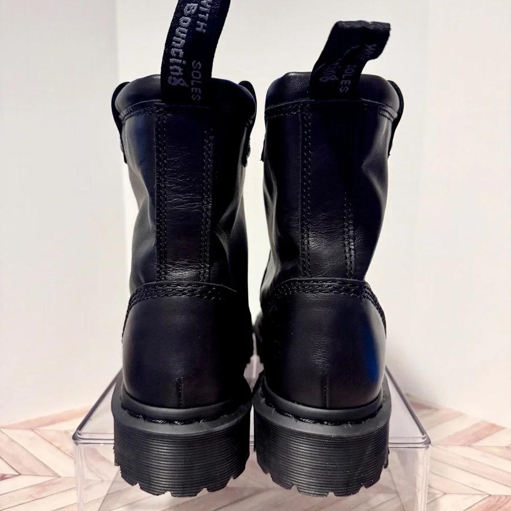 Dr Martens Anistone Lo All Black Leather Biker Boots Men 8 Wmn 9 Terminator Moto